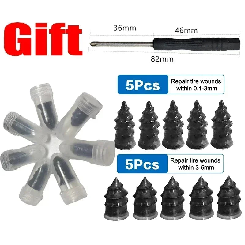 61x Car Tubeless Vacuum Tyre Puncture Repair Kit Screw Nails Tire Patch Plug Fix Tools With Screwdriver & Convenient Storage Box CM World