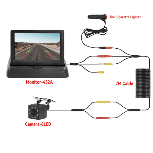 4.3 TFT LCD HD Screen Folding Car Monitor with Rear View Camera  8 LED Backup for Vehicle Parking Easy Installation CM World