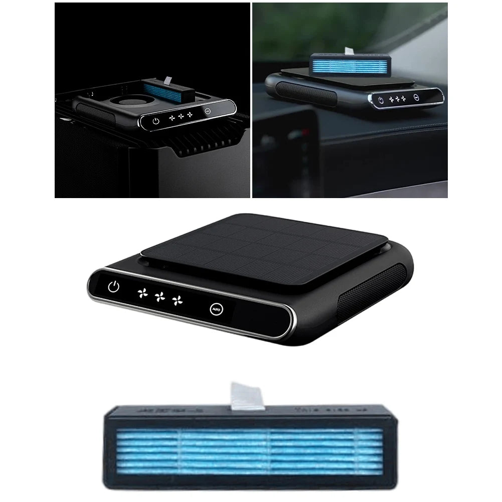 Solar Car Air Freshener 1200mAh Creative Air Purifier USB Rechargeable Smoke Remover Smart ON/OFF Portable Wireless Air Ionizer CM World