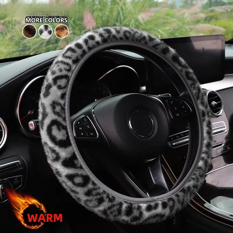 Leopard print simulation winter plush without inner ring car without inner ring steering wheel cover steam interior supplies