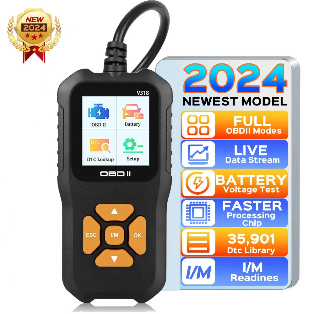 V318 OBD2 Scanner Color Screen Diagnostic Tool Multilingual Engine Fault Code Reader Battery Tester Full-Function Diagnostic Car Mobile World