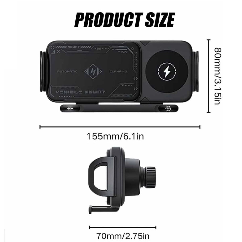 Vyvylabs Car Phone Holder 15W Wireless Charger Auto Clamping 360° Rotating Air Vent Mount for Foldable Phones Tablet Accessories