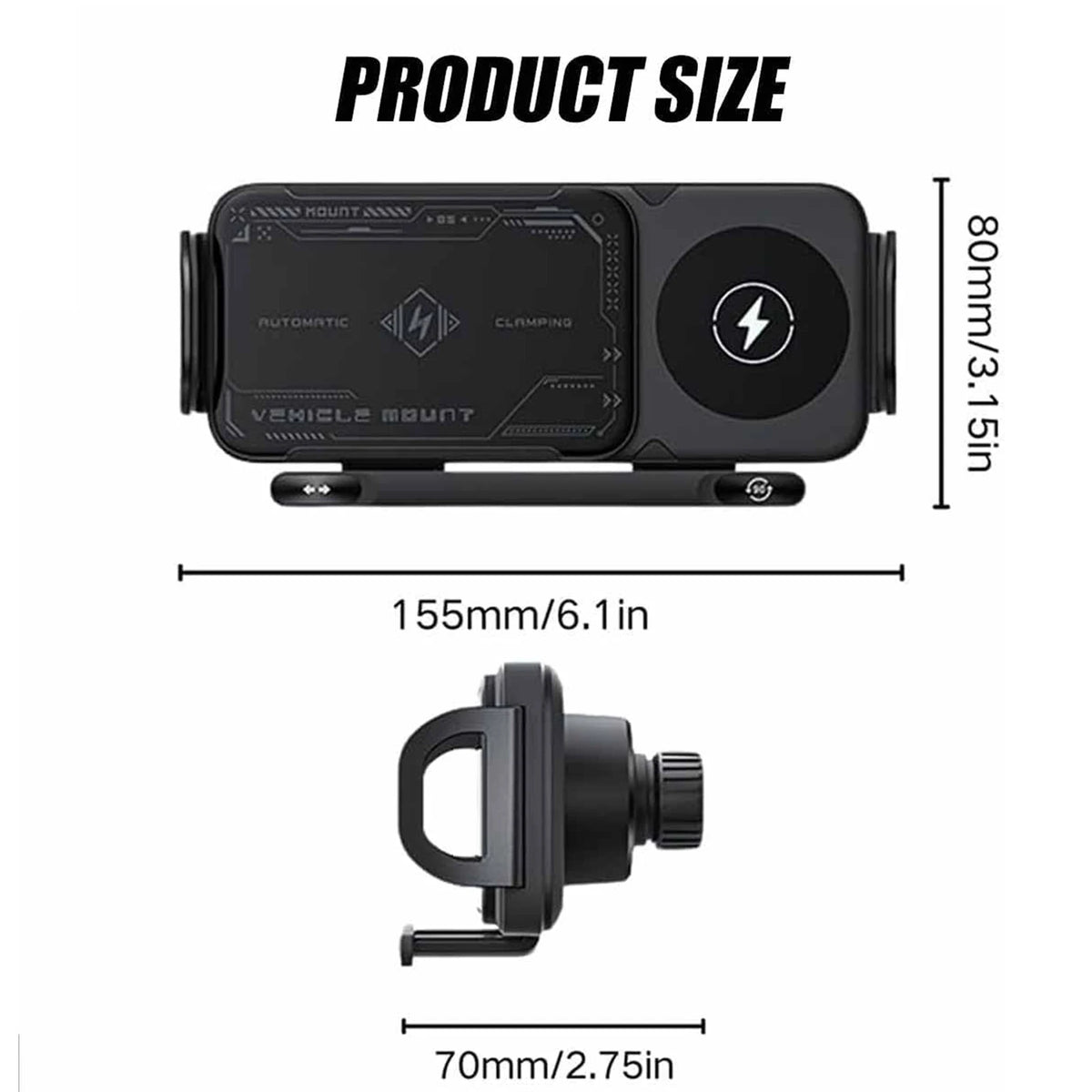 Vyvylabs Car Phone Holder 15W Wireless Charger Auto Clamping 360° Rotating Air Vent Mount for Foldable Phones Tablet Accessories