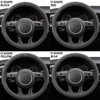 Car Steering Wheel Covers Cowhide Suede Steering Wheel Cover Wrap Universal 37-38cm Breathable Steering Covers Car Accessories CM World