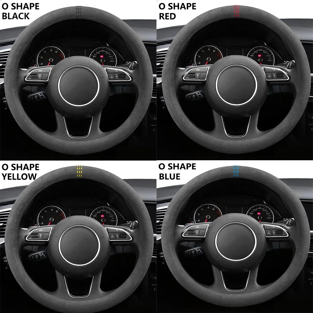Car Steering Wheel Covers Cowhide Suede Steering Wheel Cover Wrap Universal 37-38cm Breathable Steering Covers Car Accessories CM World