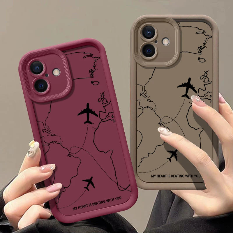 Airplane Route Patterned TPU Phone Case For iPhone 17e 18 17 Pro Max 16e 16 15 14 13 Pro Max Shockproof Soft Silicone Back Cover