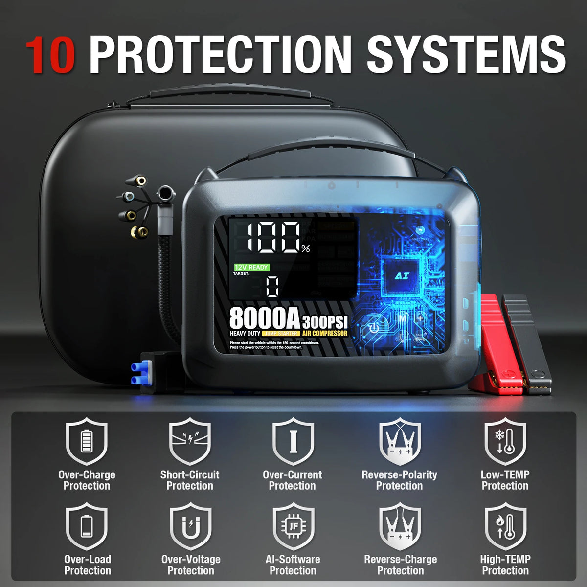 8000A Professional Heavy Duty Car Jump Starter With Air Pump Powerful Car 12V Car Battery Starter Booster Starting Device
