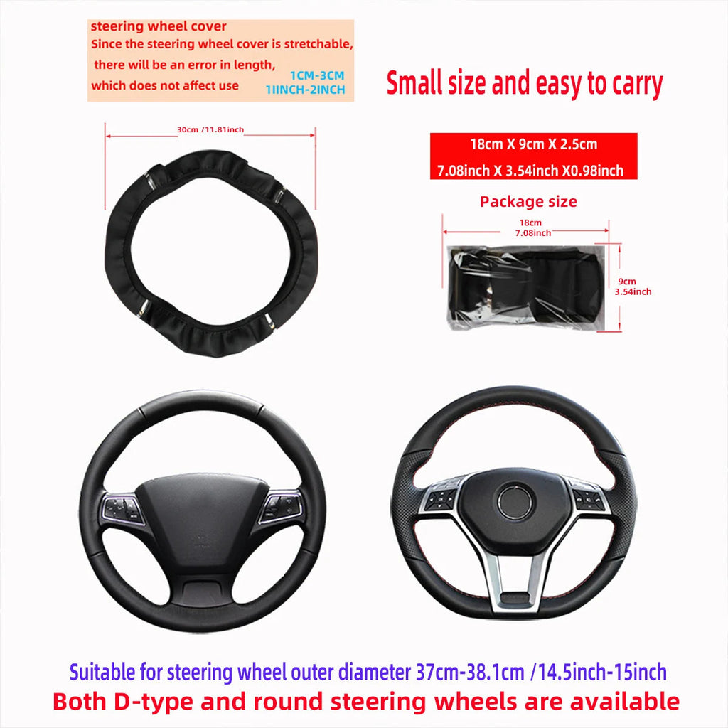 PU leather shiny metal stretchable car rimless steering wheel cover suitable for 14.5 - 15 inch car decoration items CM World