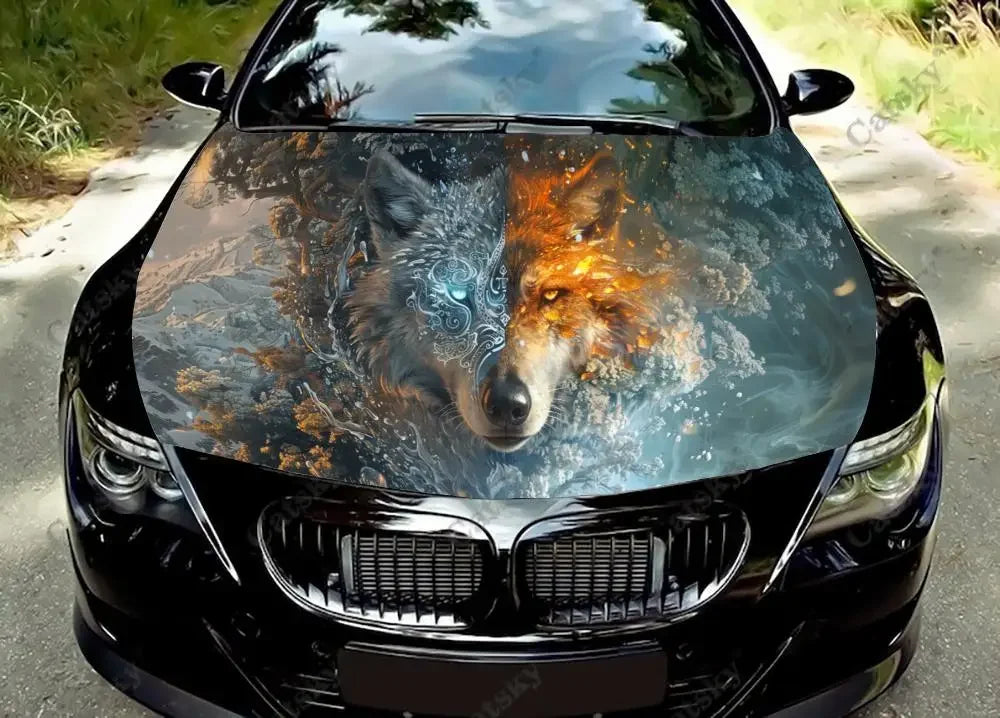 Brightly Colored Wolf Car Hood Decal Stickers Wrap Vinyl Film Engine Cover Decals Sticker Car Hood Protective Film