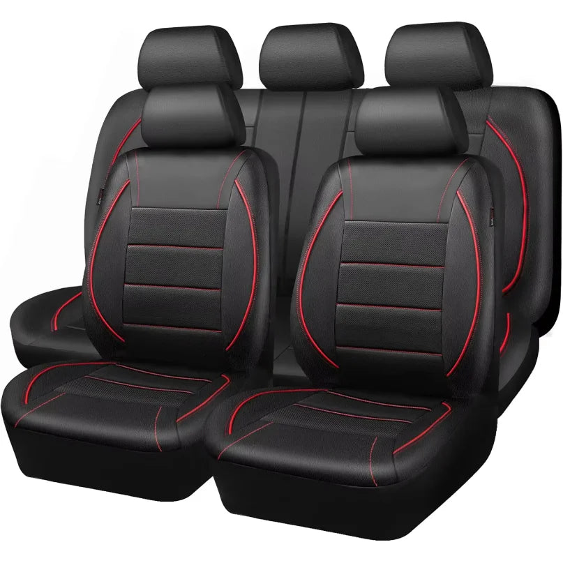 Universal Leather Car Seat Covers Red Simple Waterproof 5 Seat Car Seat Cover