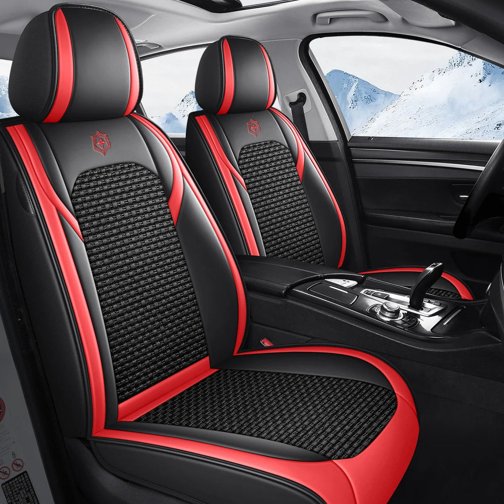 Premium 5 Seat Car Seat Covers PU Leather Ice Silk Fabric Full Coverage Split Headrest Non Slip Durable Universal Fit 95% Cars CM World