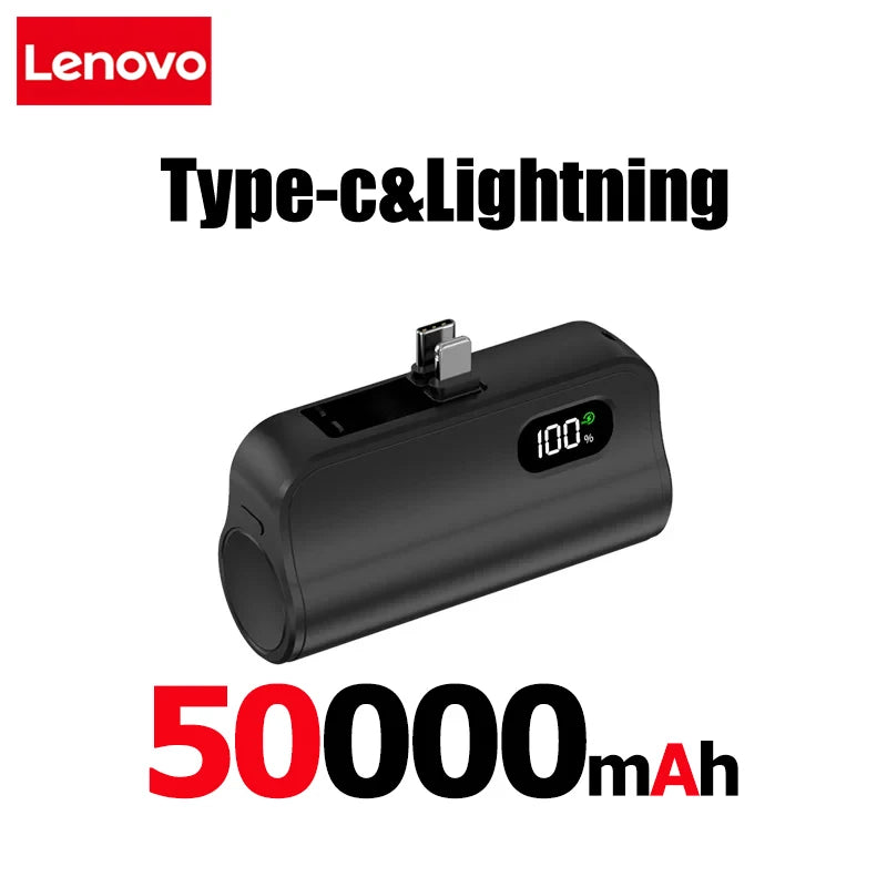 Lenovo 50000mAh Capsule Power Bank 2-in-1 Large Capacity LED Digital Display Portable Fast Charging External Battery For IPhone