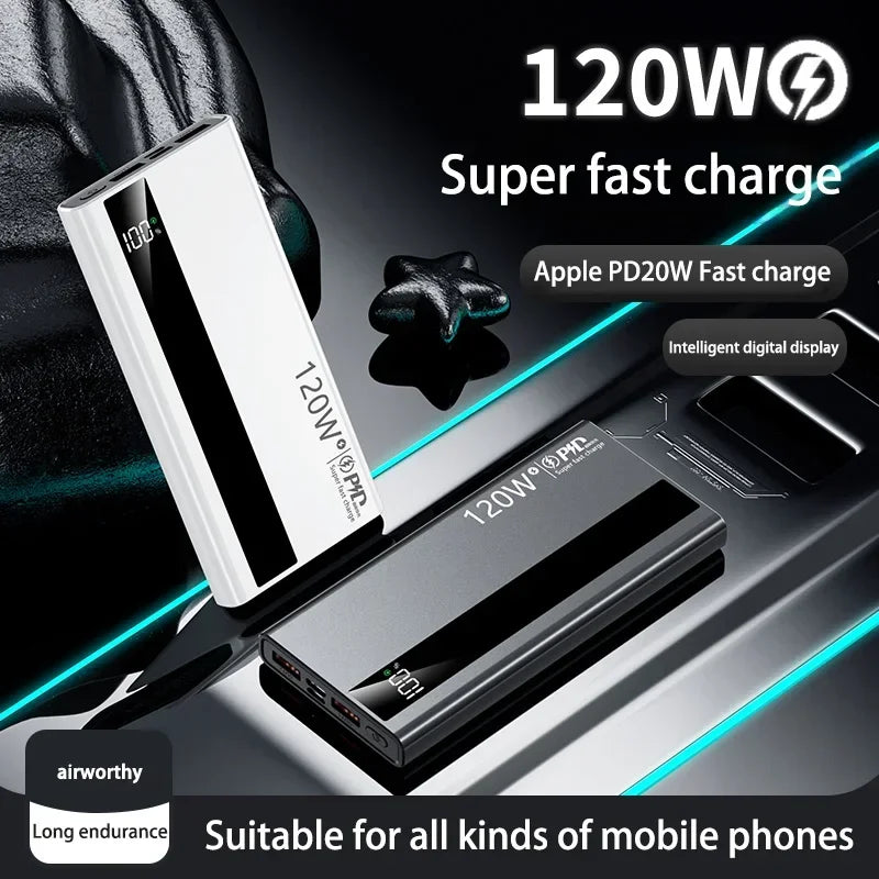 200000mAh 120W Power Bank Super Fast Charging Battery High Capacity Digital Display Power Bank For Xiaomi Iphone Samsung Car Mobile World