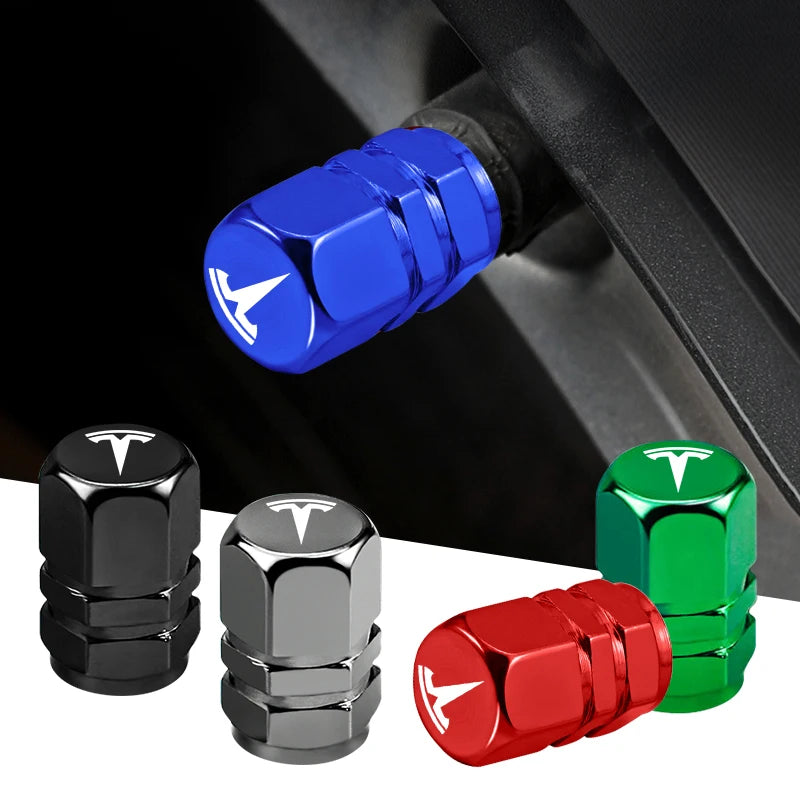 4pcs Metal Car Wheel Tire Valve Stem Caps Cover For Tesla Model 3 Y S X Cybertruck Juguete Sticker Coil SpaceX Auto Accessories