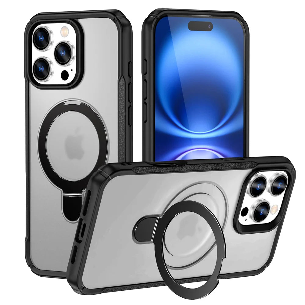 For Magsafe Wireless Charge Fold Magnetic Stand Phone Case For iPhone 15 16 17 Pro Max 16E 14 13 12 11 Anti-slip Bumper Cover Car Mobile World