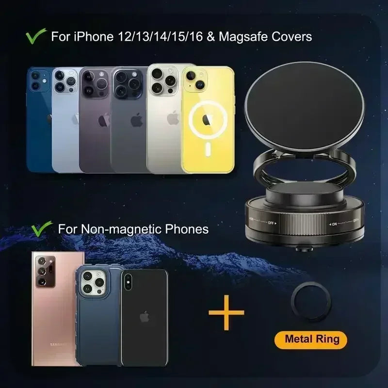 360° Foldable Magnetic Phone Mount! 2025 New Vacuum Suction Cup, Ultra-Strong Adsorption Alloy Bracket for Cars & Desktops CM World