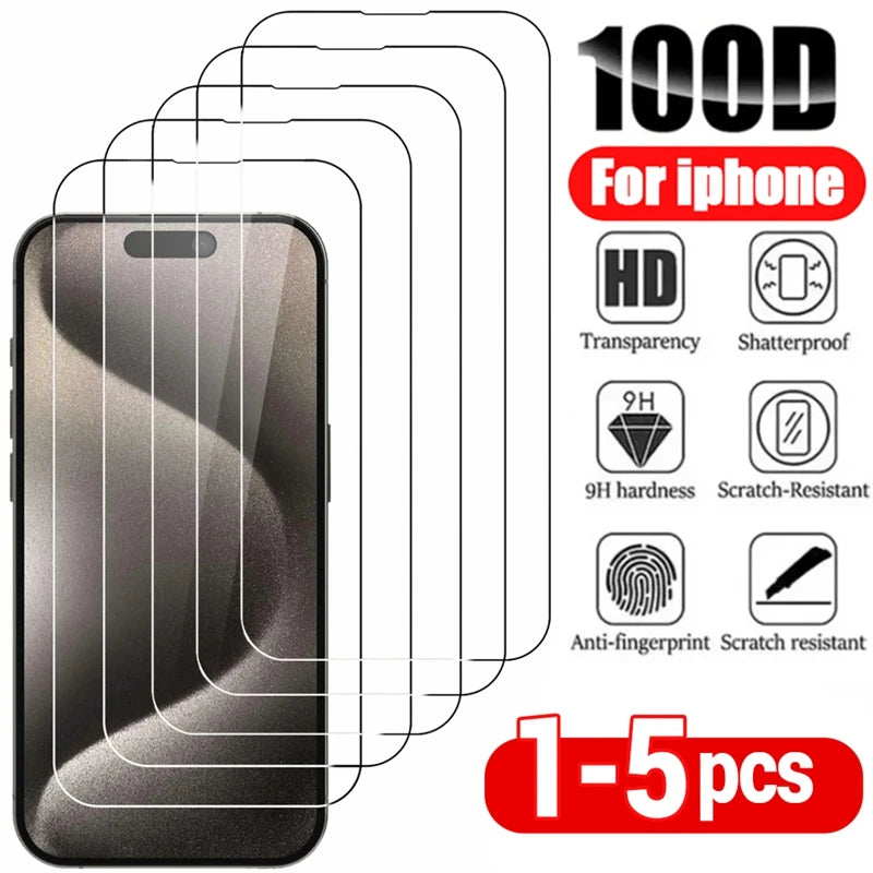 1-5Pcs Tempered Glass For IPhone 16 15 14 13 12 11 Pro Max Screen Protector For IPhone 7 8 14 Plus X XS XR Protective Glass Film