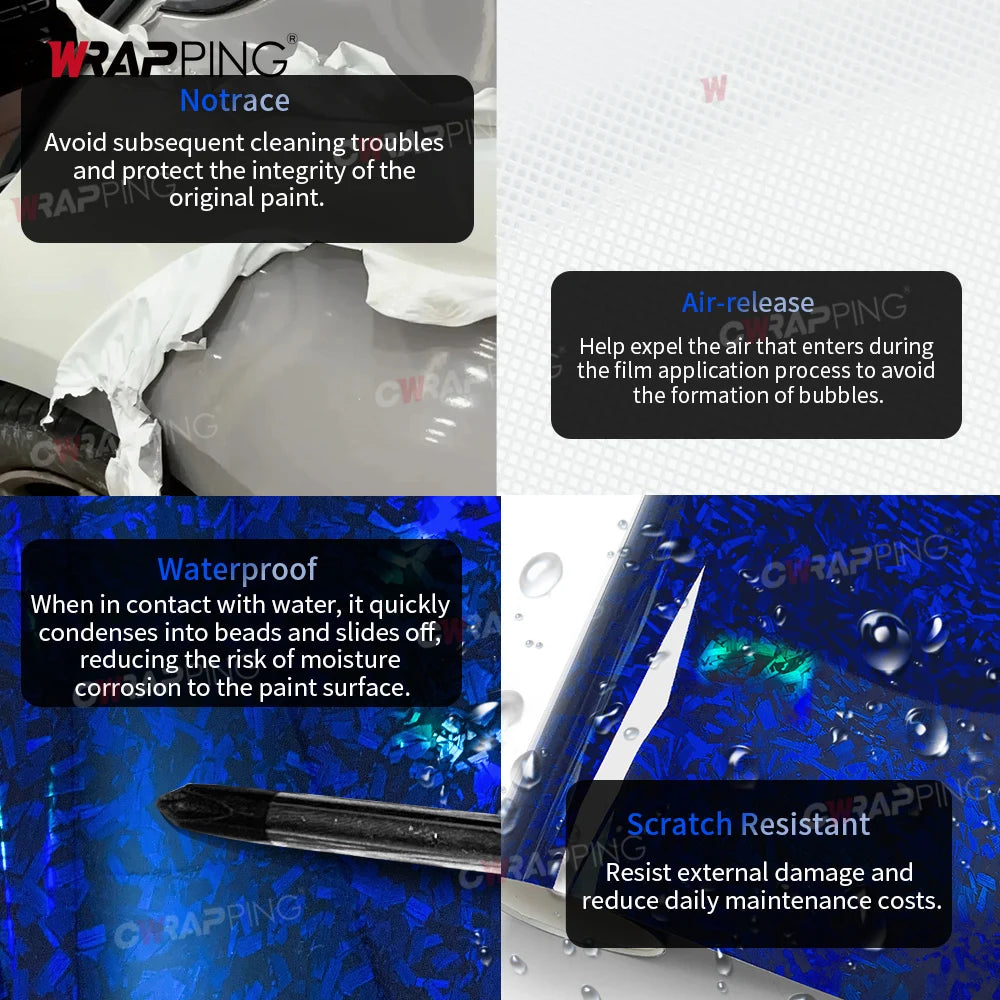 Laser Blue Carbon Fiber Vinyl Car Wrap Air Release Stickers for Car Wrapping Film Body Covering Auto Outdoor Accessories Sticker