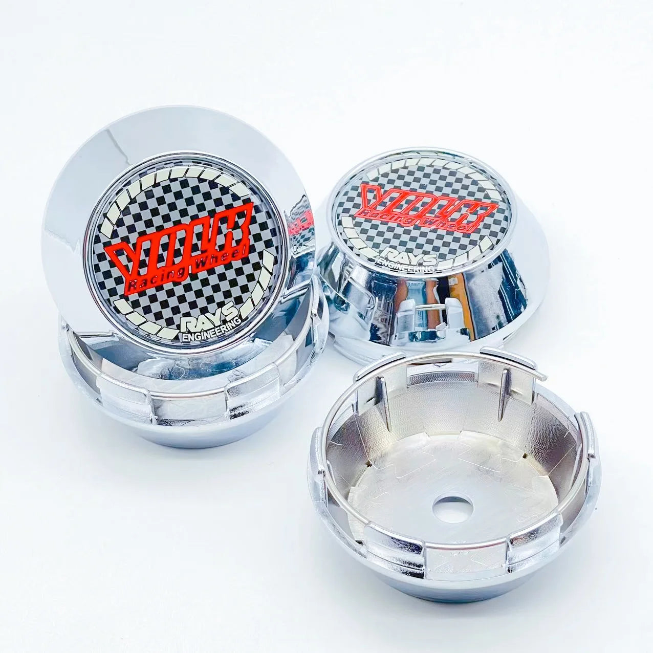 4PCS JDM Sport Rim Cap Clip 60mm 64mm 65mm 68mm 69mm VOLK RAYS Emblem Sticker Wheel Center Hub Caps Car Cover Cap Black & Silver CM World