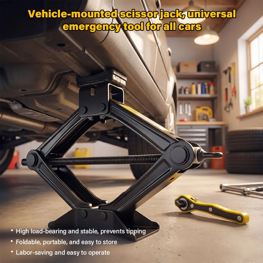 1.5T/2T Car Scissor Jack Auto Emergency Crank Lift Stand Labor-Saving Repair & Tire Replacement Tool with Wrench for SUV Vehicle