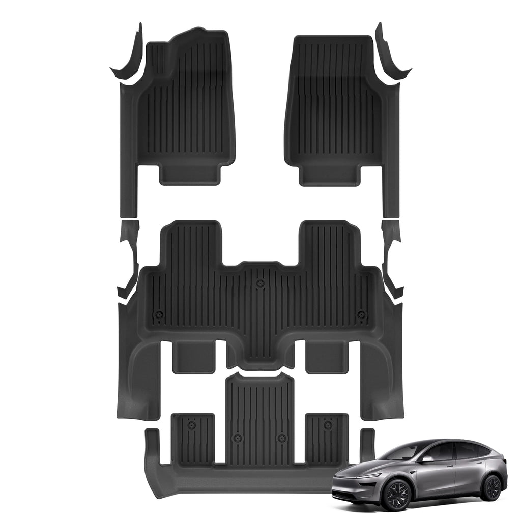 Smabee for Tesla Model Y L 6-Seat 2025 2026 Car All Weather Floor Mats With Door Sill Cover TPE 3D Waterproof Accessories Black