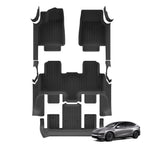 Smabee for Tesla Model Y L 6-Seat 2025 2026 Car All Weather Floor Mats With Door Sill Cover TPE 3D Waterproof Accessories Black