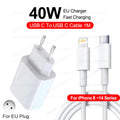 PD 40W USB C Fast Charger For Apple iPhone 16 15 11 12 13 14 Pro Max Plus Fast Charge Phone Charger USB Type C Cable Accessories Car Mobile World