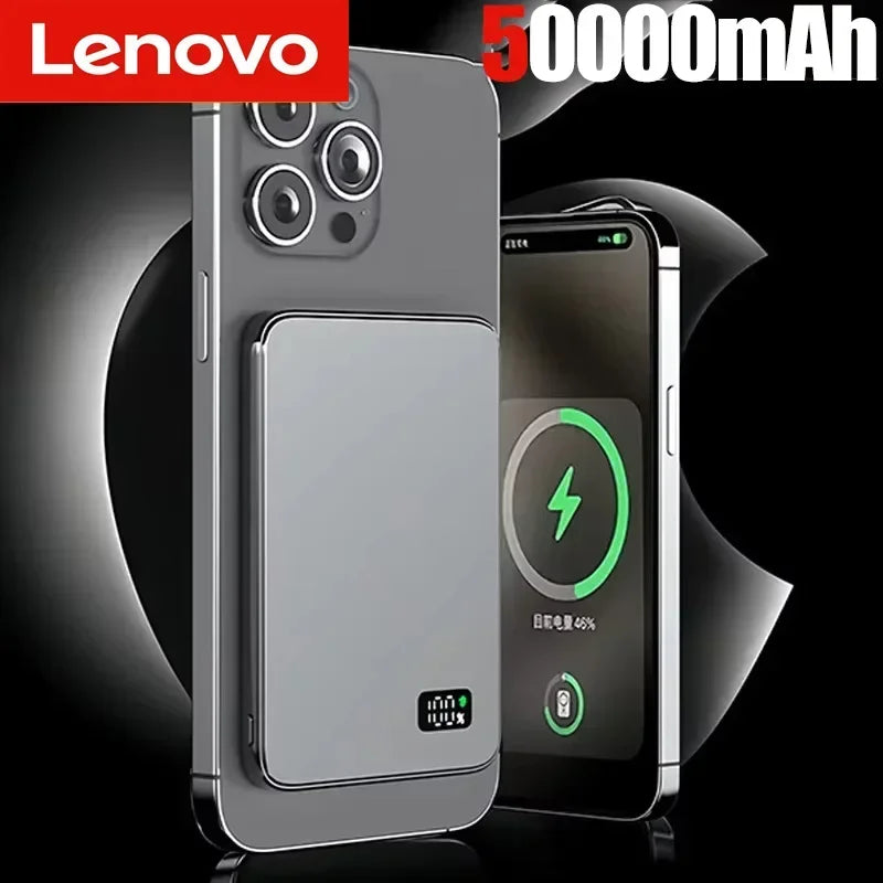 Lenovo 3 IN 1 Power Bank For MagSafe 50000mAh Slim Magnetic Wireless Power Bank 22.5W External Battery For iPhone Samsung Car Mobile World