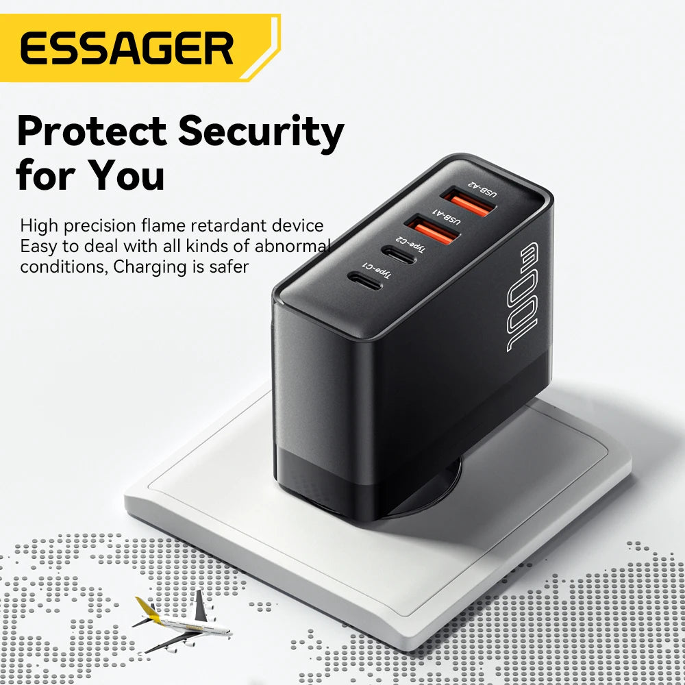 Essager 100W US/KR Plug USB Type C GaN Charger For Laptop Macbook PD Fast Charging For iPhone 16 15 14Pro Samsung Charge Adapter