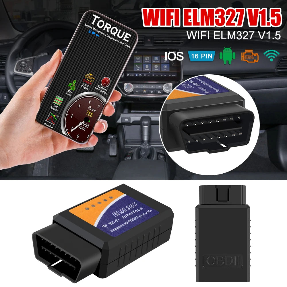ELM327 WIFI V1.5 OBD2 Scanner OBDII Adapter Car Accessories For IOS Android 1PC Auto Diagnostic Scan Tool Car Fault Code Reader Car Mobile World