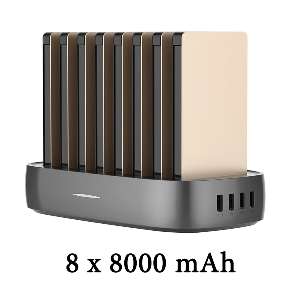 Domars Portable Shared Power Banks 8pcs 8000mAh 22.5W Fast Charging Built-in Charging Cable Suitable for Offices and Cafes