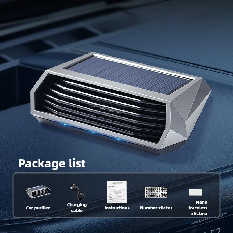 Solar-Powered Car Air Purifier with USB Charging & Ozone Odor Elimination - Portable HEPA Filter-Free Ionizer for Pet Odors, VOC CM World