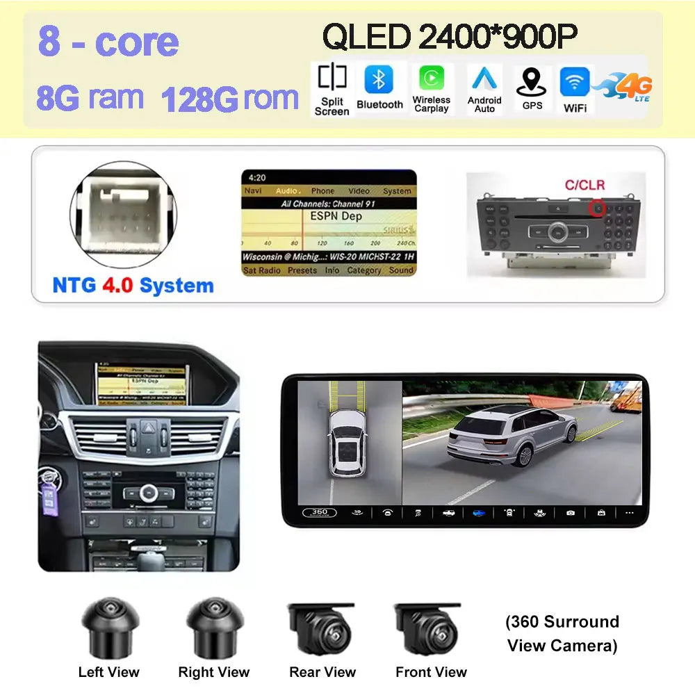 Wireless Carplay Car Radio Multimedia For Mercedes Benz E Class W212 2009 - 2016 QLED Screen 4G Android 15 Auto Accessories Ster CM World