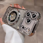 Plating transparent diamond glitter magnetic phone case for iPhone 17 16 13 14 15 Pro Max lens protection bracket back cover