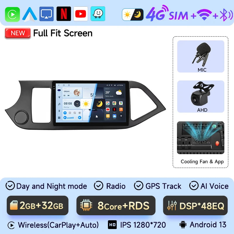 JIUYIN Android 15 Carplay Car Radio Multimidia Video Player For KIA PICANTO Morning  2011-2016 Navigation GPS IPS Head Unit CM World