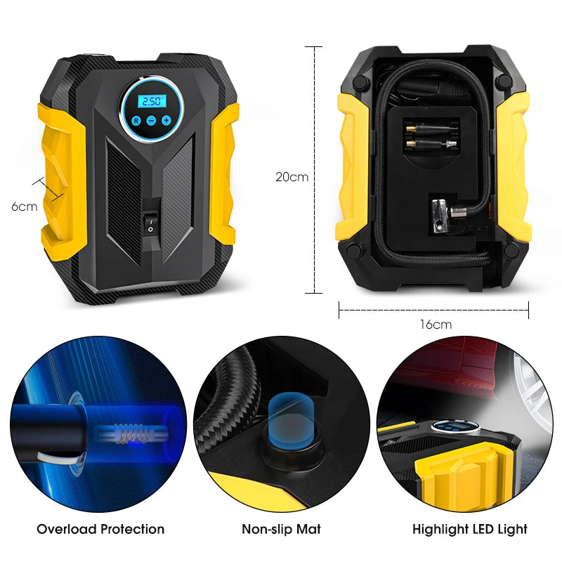 CARSUN Portable Automobile Air Compressor Digital Tire Inflation Pump LED Lamp Tire Compression Pump Compressor For Car Motorcy CM World