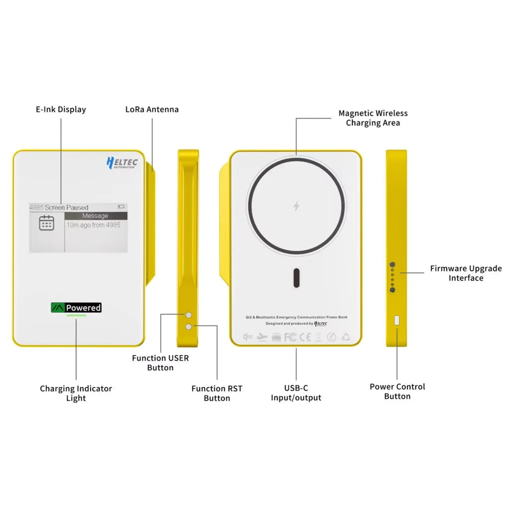 Heltec MeshPocket Meshtastic Node 5000mAh 10000mAh Magnetic Power Bank Qi2 Wireless Charging E-Ink nRF52840 SX1262