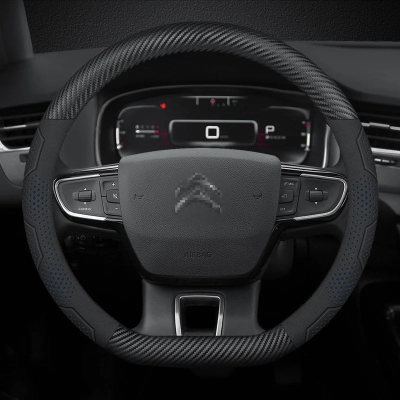 For Citroen C1 C2 C3 C4 C5 C6 VTS Xsara C-Crosser Berlingo Jumpy Carbon fiber Suede Car Steering Wheel Cover Auto Accessories CM World