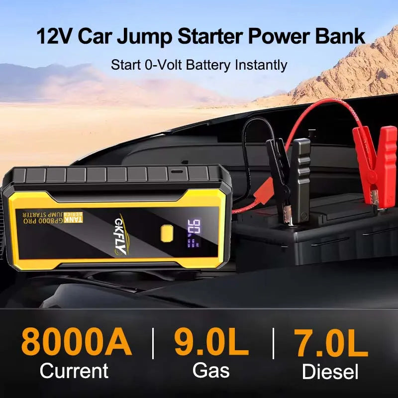 GKFLY 24000mAh Start Power Bank 8000A Car Jump Starter Car Booster External Battery 12V Starting Device for Petrol Diesel