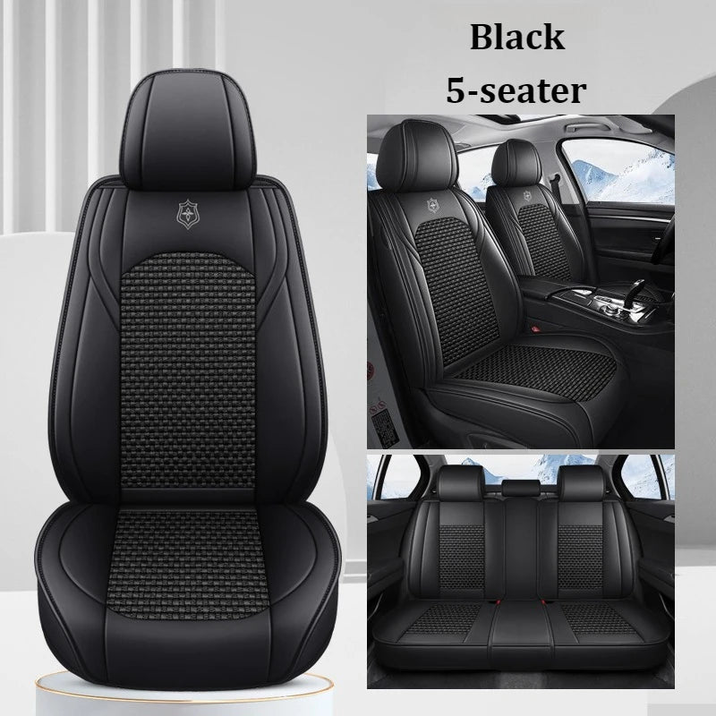 Premium 5 Seat Car Seat Covers PU Leather Ice Silk Fabric Full Coverage Split Headrest Non Slip Durable Universal Fit 95% Cars CM World