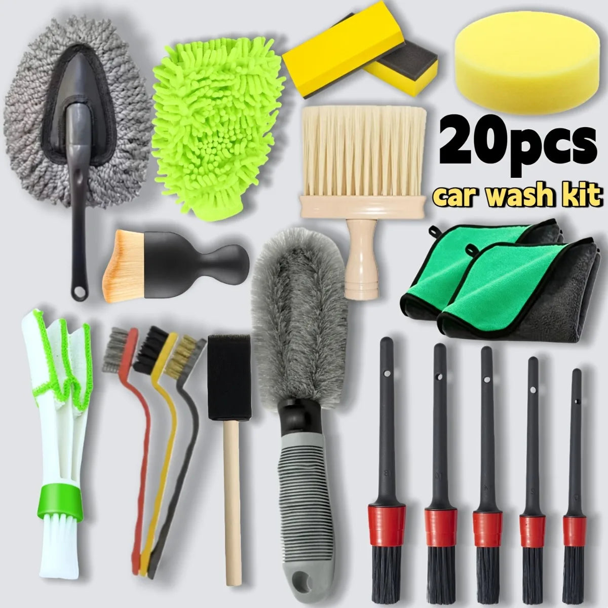 20pcs All-round Car Motorcycle Cleaning Kit Blue Vent Brush Short Long Handle Dust Brush Wheel Brush Uses For Auto Care