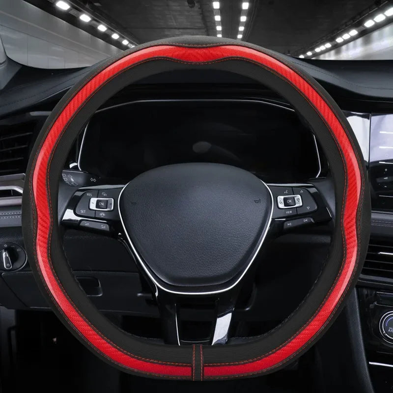 PU Leather Car Steering Wheel Cover Universal Carbon Fiber Steering Wheel Covers Car Decoration Accessories 38cm Steering Covers CM World