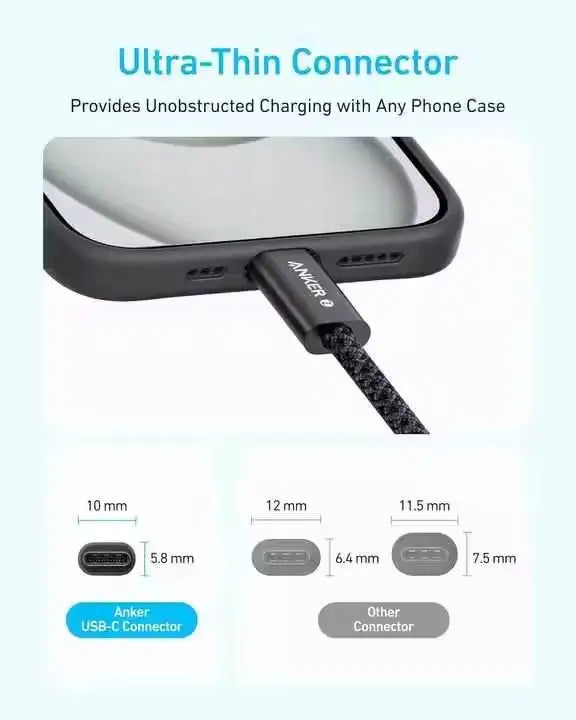 Anker Zolo 240W Type C Fast Charging Cable USB C to USB C Cable Braided and Dirt-Free Slim Connector for iPhone 16 Series