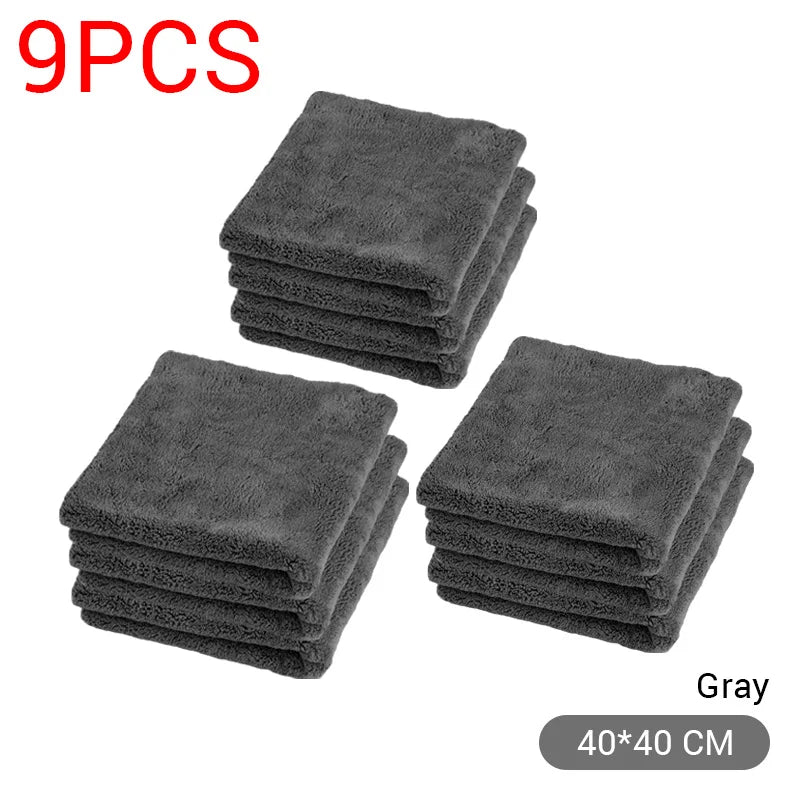 SEAMETAL 600GSM Car Thicken Cleaning Cloth Professional Cleaning Car Wiping Microfiber Towel Car Wash Rag 40x40cm 1/2/6/9 Packs
