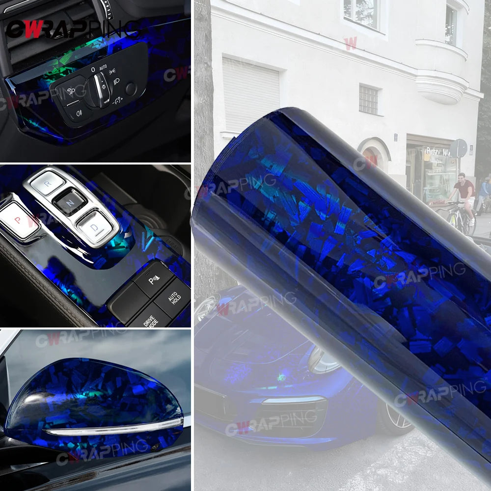 Laser Blue Carbon Fiber Vinyl Car Wrap Air Release Stickers for Car Wrapping Film Body Covering Auto Outdoor Accessories Sticker