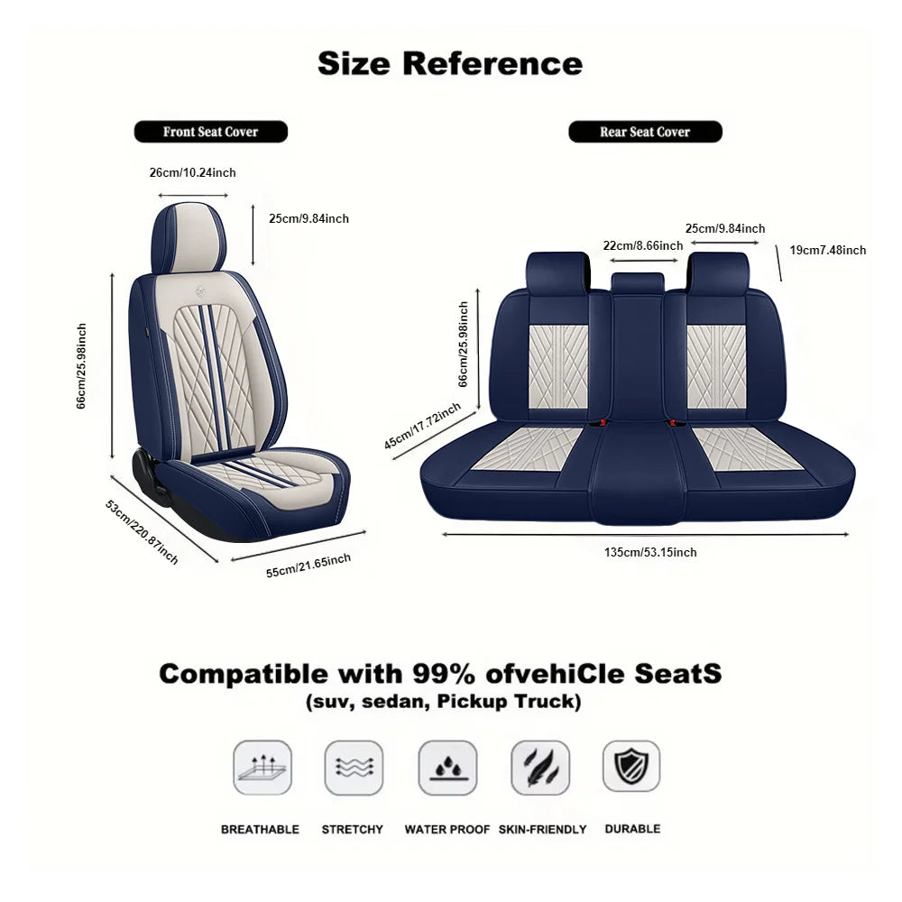Universal fitting waterproof breathable soft Napa leather car seat cover set for cushion protection. Suitable for sedan and SUV Car Mobile World