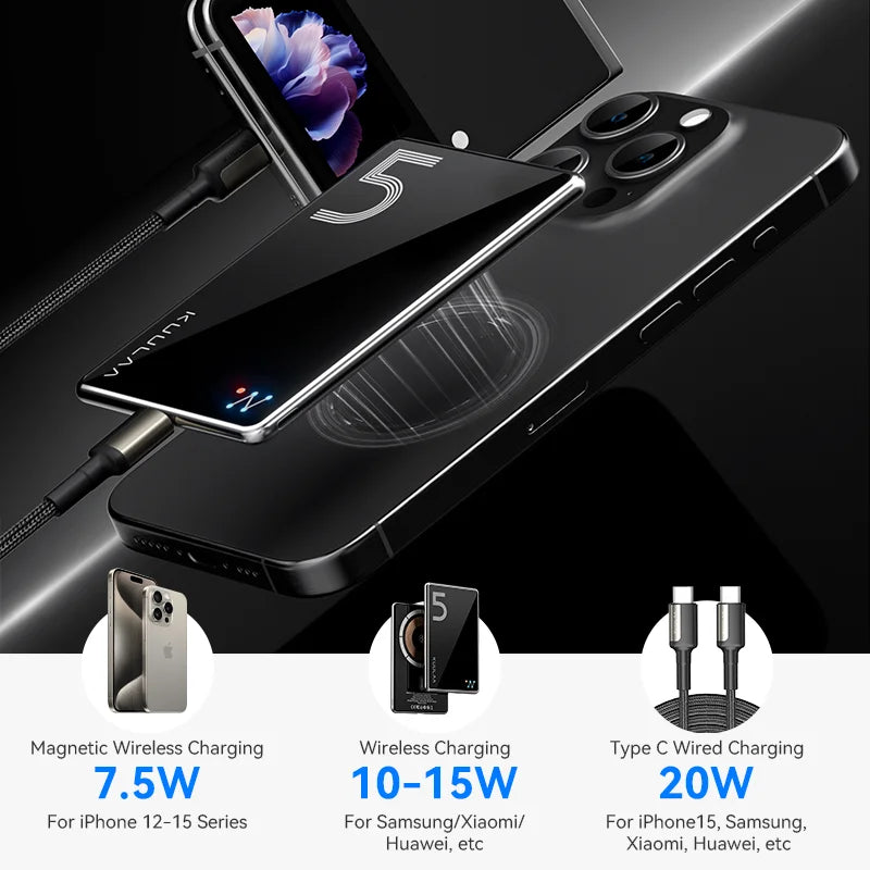 KUULAA Magnetic Power Bank 5000mAh Magnetic Wireless Phone Charger External Battery 20W Fast Charging For iPhone 17 16 PowerBank Car Mobile World
