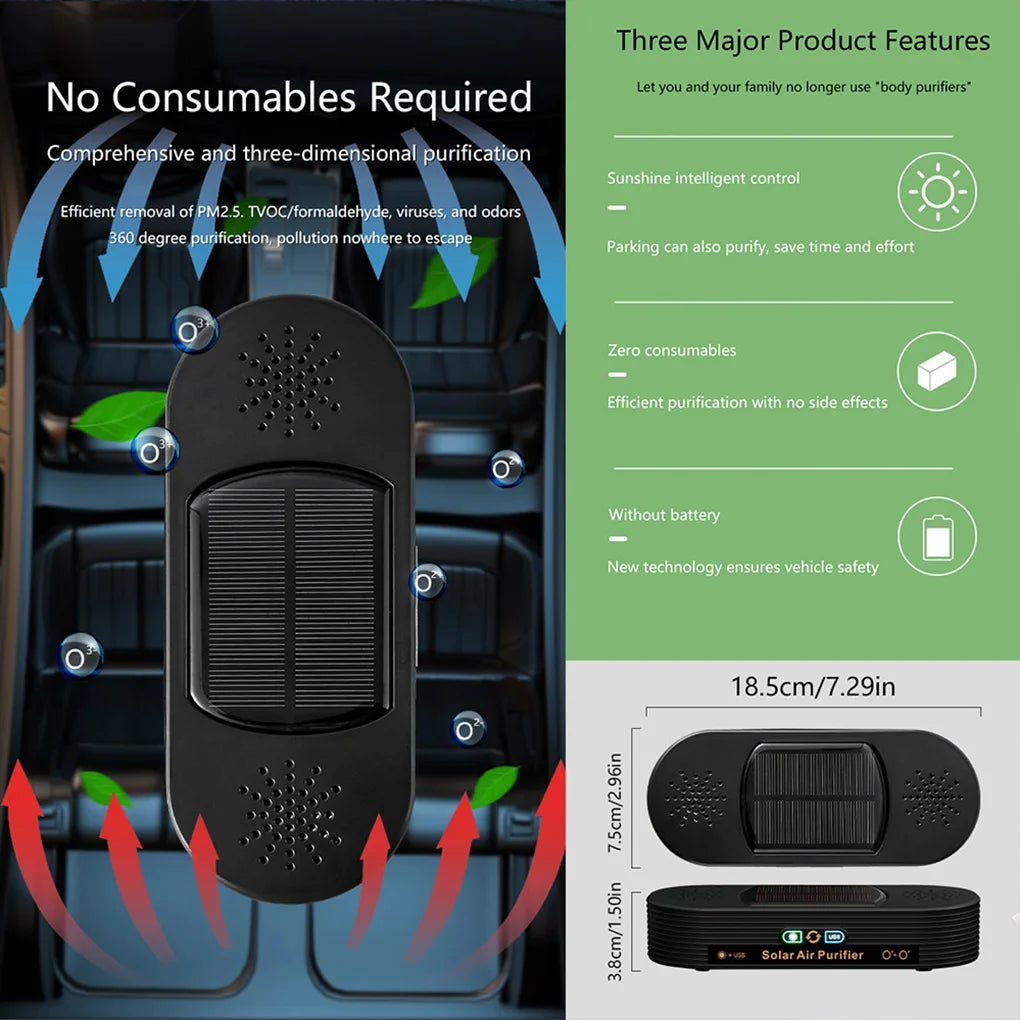 Solar USB Car Air Purifier Car Air Purifier Negative Oxygen Ions Fresher Portable For Car CM World