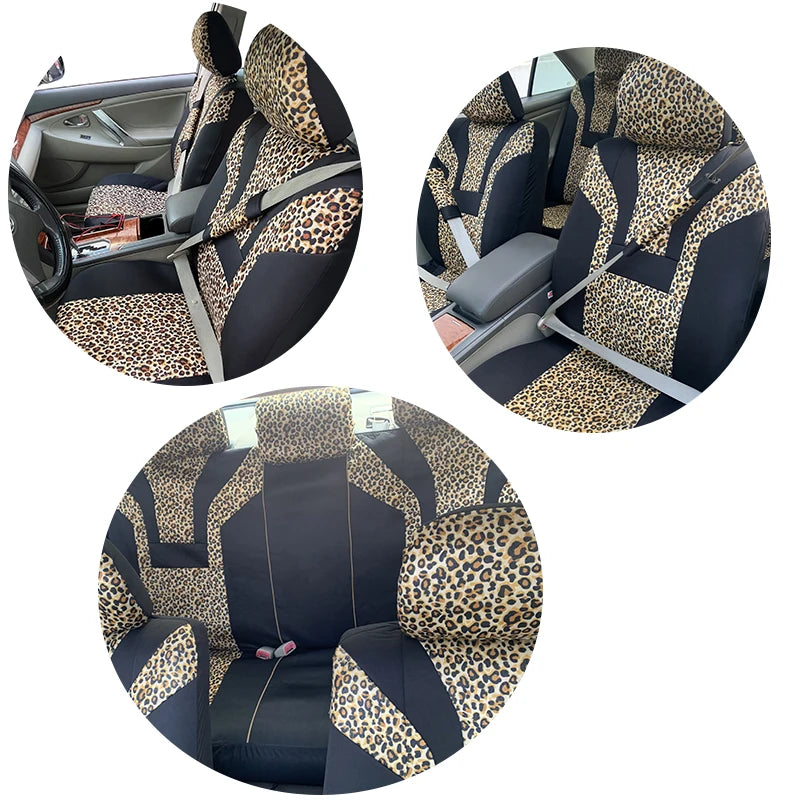 Leopard Print Car Seat Cover Car Accessories Interior Woman Airbag Compatible Universal Fits for Most Cars SUV Truck 5mm Sponge CM World