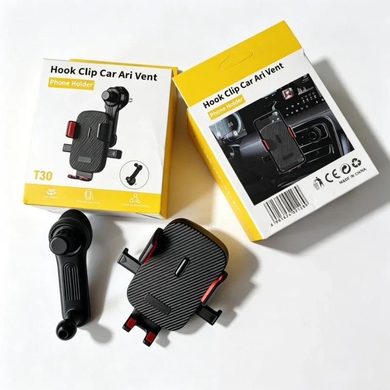 Car Phone Holder New Universal Phone Holder with Hook Clip, Automatic Locking Without Blocking Air Outlet, Car Ventilation